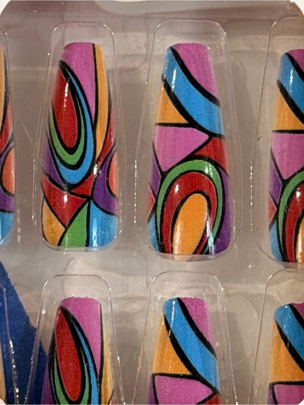 Colorful Abstract Pop Art Press On Nails Retro Y2K Funky Coffin Nail Set